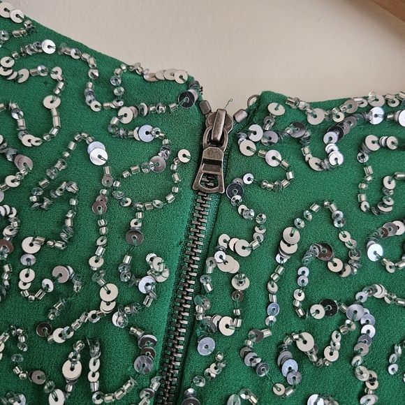 Alice + Olivia Green Sequin Beaded Long Sleeve Mini Dress - Picture 12 of 14